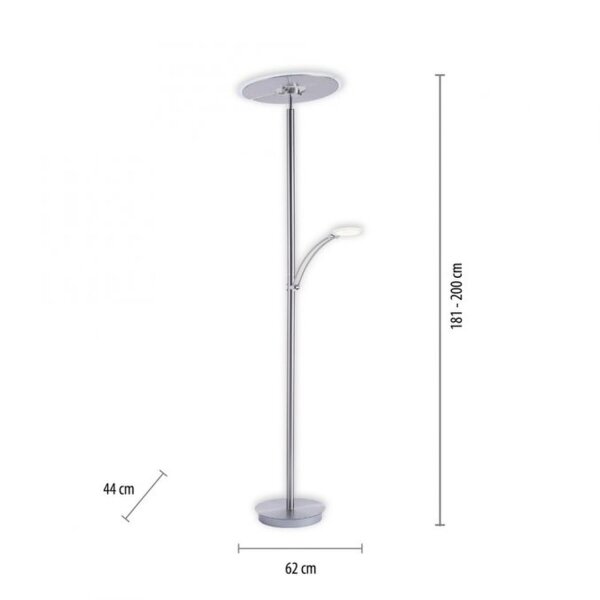 LED Stehlampe mit Lesearm in Stahl Glas 200 cm 5770 lm