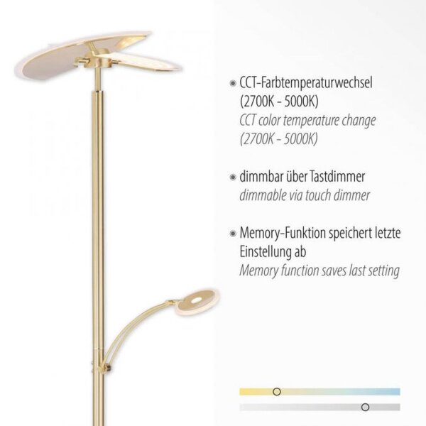 LED Stehlampe Leselicht in Messing Glas 200 cm dimmbar
