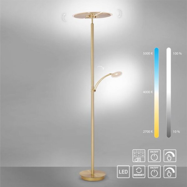 LED Stehlampe Leselicht in Messing Glas 200 cm dimmbar