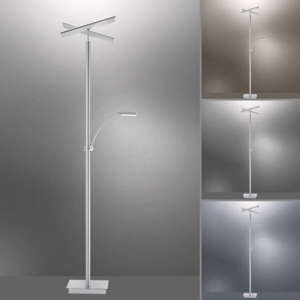 LED Stehlampe dimmbar Leselicht in Stahl Glas 199 cm