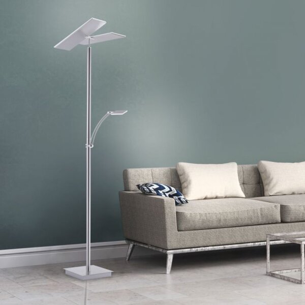 LED Stehlampe dimmbar Leselicht in Stahl Glas 199 cm