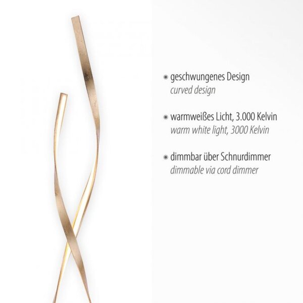 Dimmbare LED Stehlampe in Blattgold 140 cm 3000 K 26 W