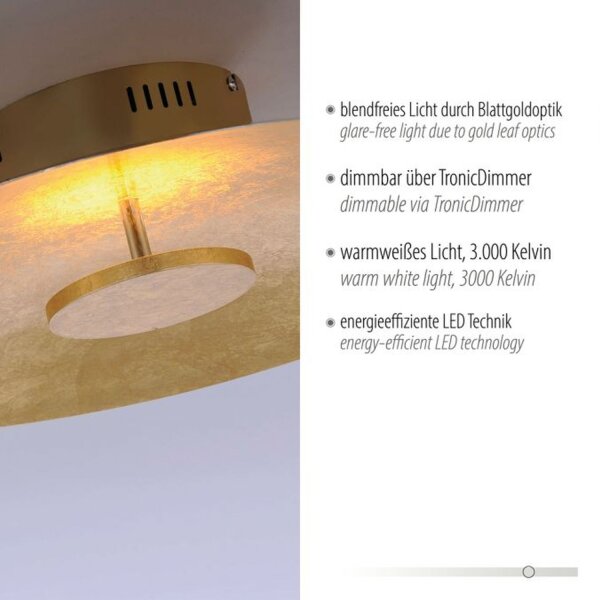 LED Deckenleuchte Metall dimmbar in Blattgold 3000 K
