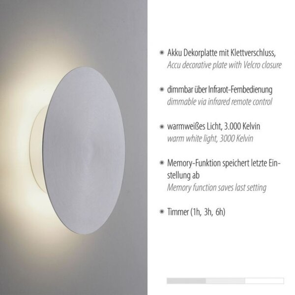 LED Akku Wandlampe in Silber dimmbar mit Fernbedienung