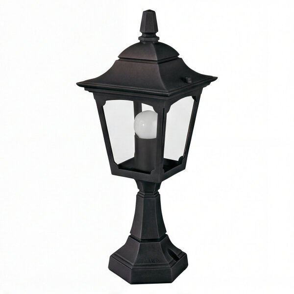 Sockelleuchte Schwarz Aluminium Glas H:44 cm IP44 E27