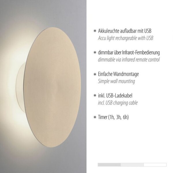 Dimmbare LED Akku Wandlampe Fernbedienung in Messing