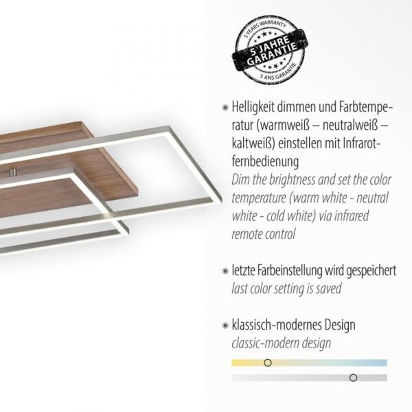 Gemütliche LED Deckenlampe Holz L:82 cm 4320 lm dimmbar