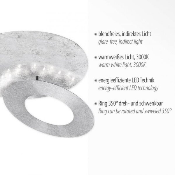 LED Deckenleuchte schwenkbar Ø34 cm 6 W in Blattsilber