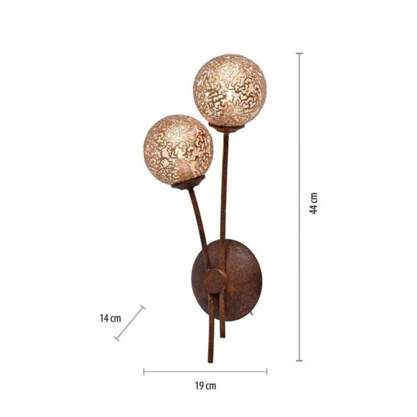 Wandleuchte Rustikal Rostbraun Gold H:44 cm G9 2-flmg