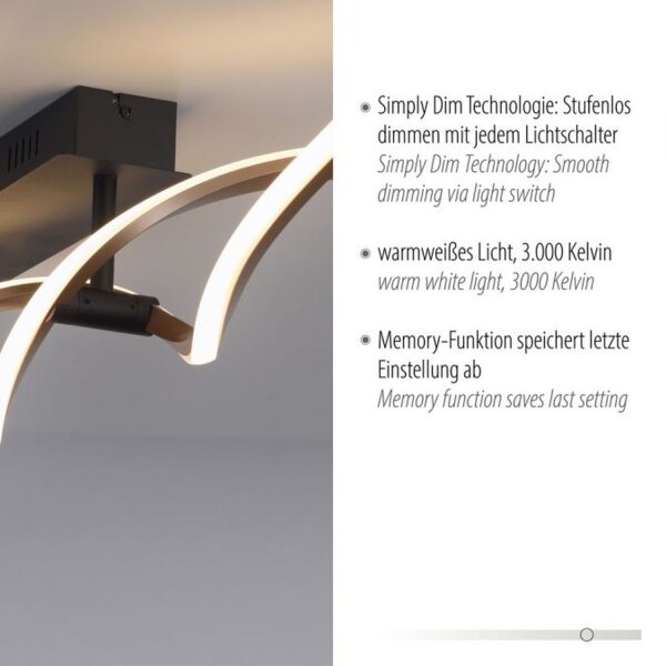 Dimmbare LED Deckenlampe Schwarz Messing 106 cm 3000 K
