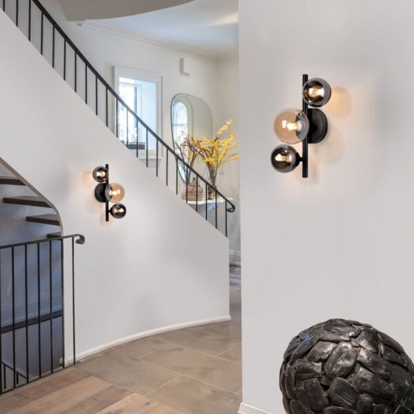 Wandlampe Kugeln Rauchgrau Bernstein Glas G9 H:28,5 cm