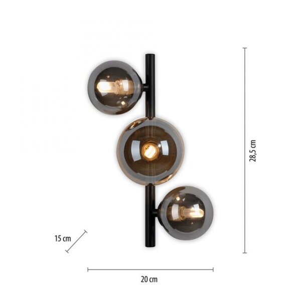 Wandlampe Kugeln Rauchgrau Bernstein Glas G9 H:28,5 cm