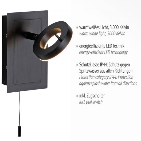 LED Wandstrahler mit Zugschalter IP44 verstellbar 6 W