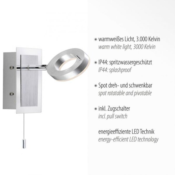 LED Wandstrahler Zugschalter IP44 flexibel in Aluminium