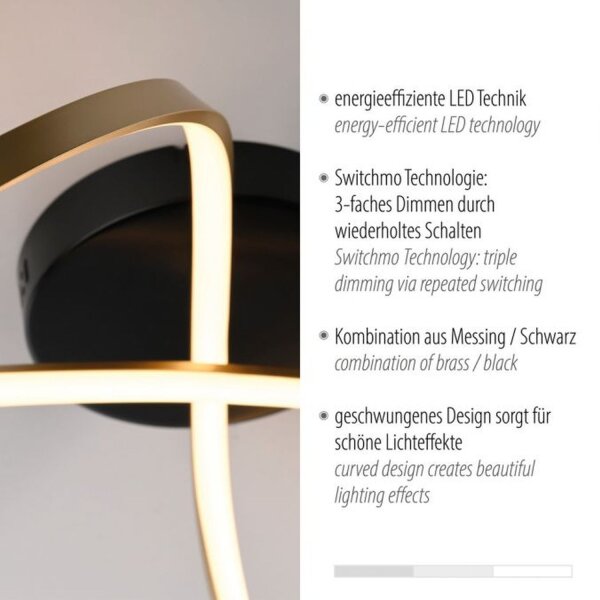 LED Deckenleuchte Metall Schwarz Messing 3000 K dimmbar