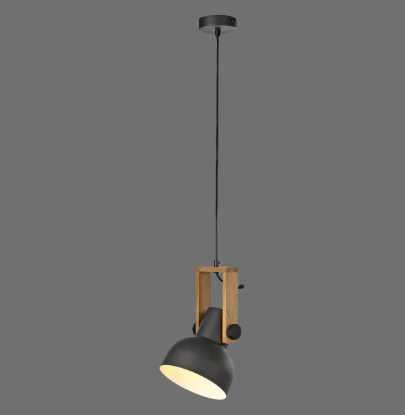 Flexible Pendelleuchte Schwarz Holz Metall E27 L:26 cm