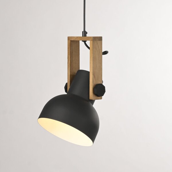 Flexible Pendelleuchte Schwarz Holz Metall E27 L:26 cm