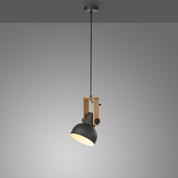 Flexible Pendelleuchte Schwarz Holz Metall E27 L:26 cm
