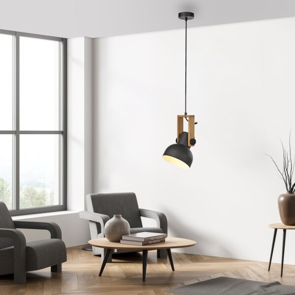 Flexible Pendelleuchte Schwarz Holz Metall E27 L:26 cm