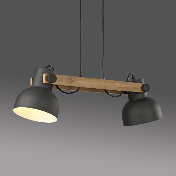 Industrial Pendelleuchte Holz Metall E27 flexibel