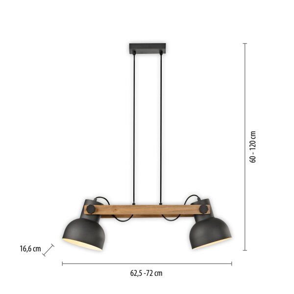 Industrial Pendelleuchte Holz Metall E27 flexibel