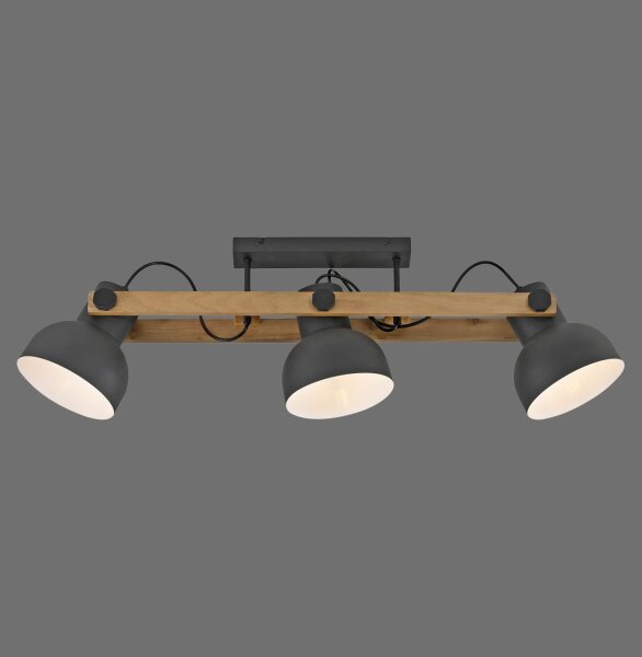 Deckenstrahler Holz Metall E27 96 cm 3-flammig flexibel