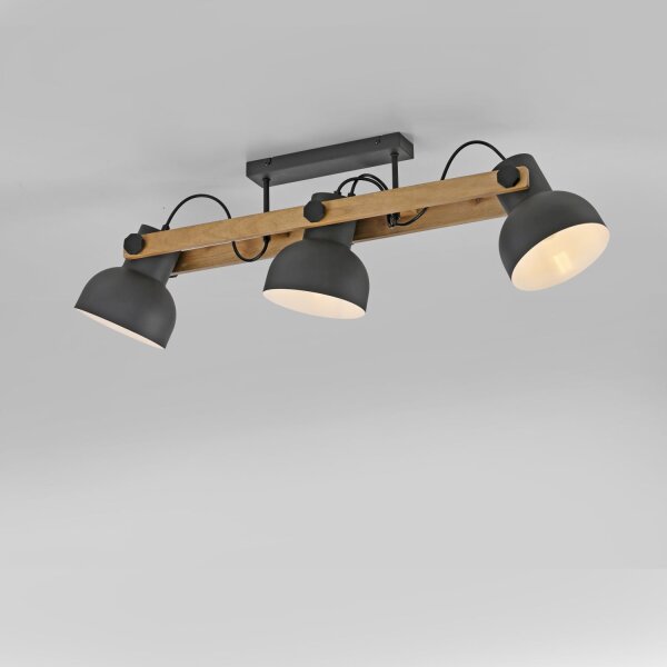 Deckenstrahler Holz Metall E27 96 cm 3-flammig flexibel