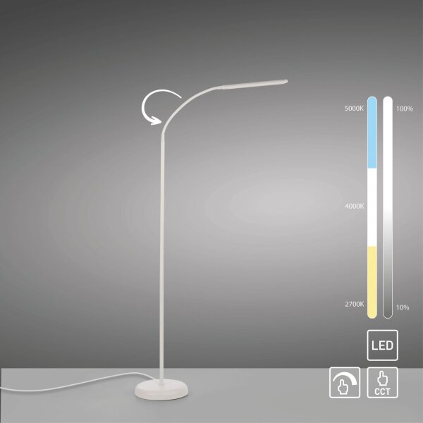 LED Stehleuchte Metall Weiß Touch 125 cm verstellbar