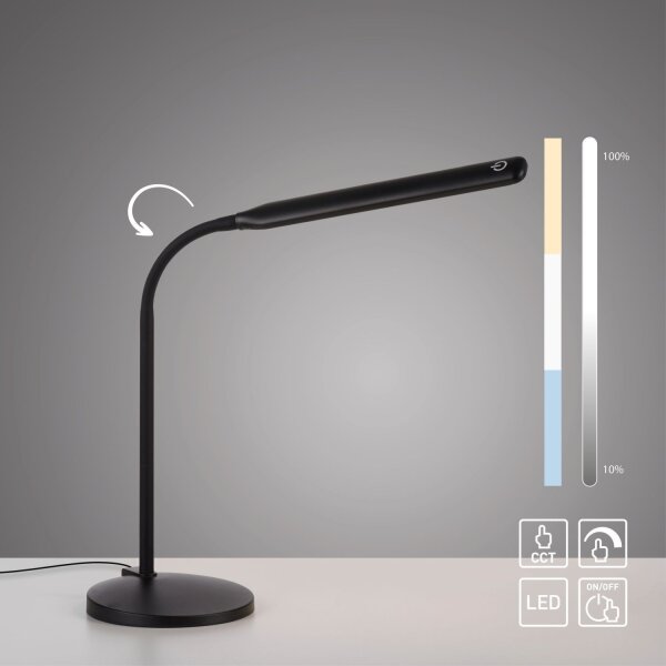 LED SchreibTischlampe Schwarz Touch 64 cm 6 W flexibel