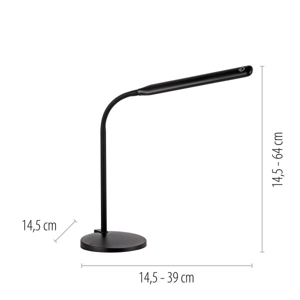LED SchreibTischlampe Schwarz Touch 64 cm 6 W flexibel