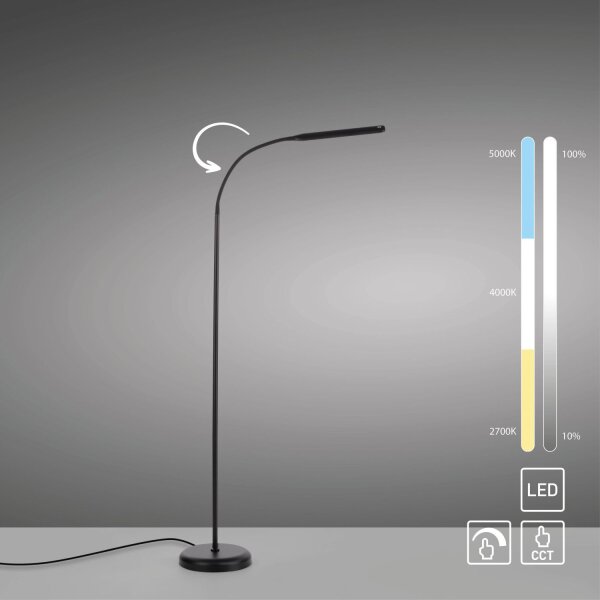 LED Stehleuchte Metall Schwarz Touch 125 cm verstellbar