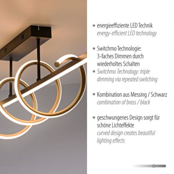 LED Deckenlampe Metall dimmbar 3000 K Schwarz Messing