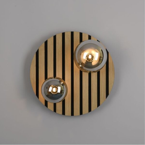 Wohnliche Deckenlampe Glaskugeln Holz G9 Ø38,5 cm Natur