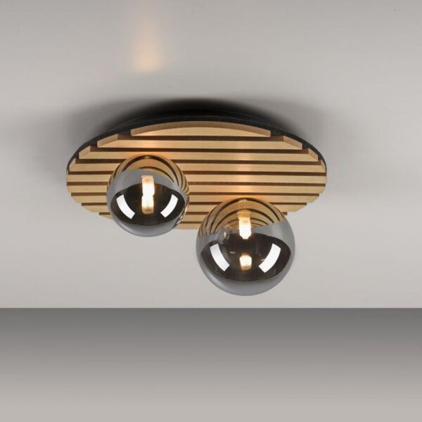Wohnliche Deckenlampe Glaskugeln Holz G9 Ø38,5 cm Natur