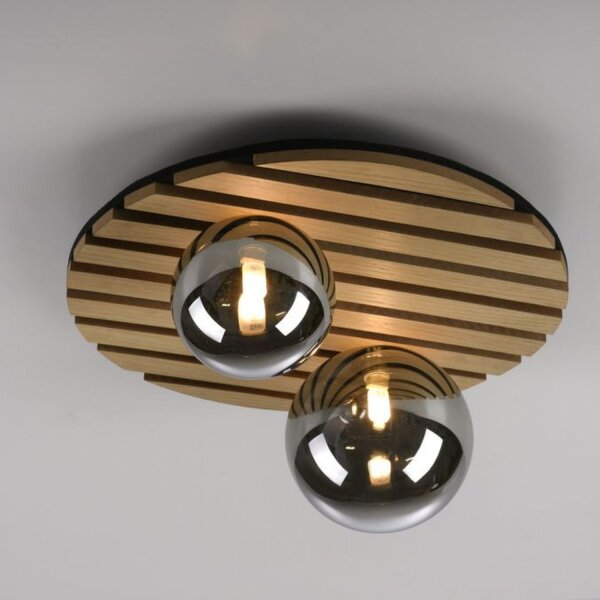 Wohnliche Deckenlampe Glaskugeln Holz G9 Ø38,5 cm Natur