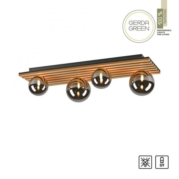 Wohnliche Deckenlampe Glaskugeln Holz G9 80 cm Natur