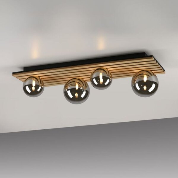 Wohnliche Deckenlampe Glaskugeln Holz G9 80 cm Natur
