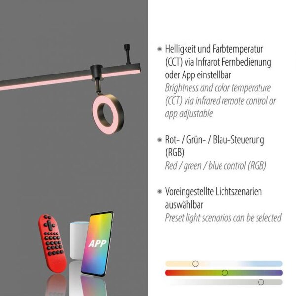 Beweglicher LED Deckenspot Schwarz RGB 114,5 cm dimmbar