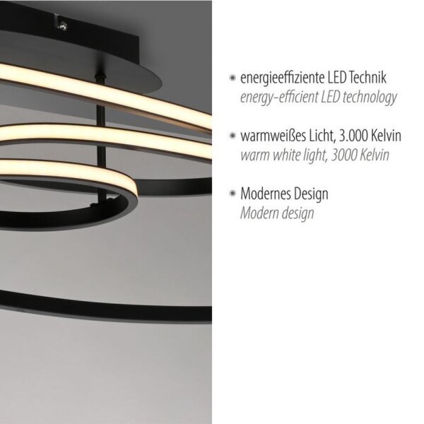 LED Deckenleuchte Metall Schwarz 3000 K Ringe dekorativ