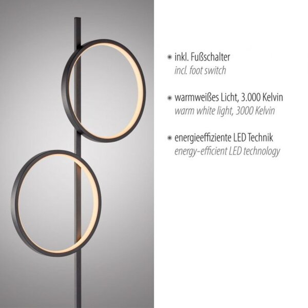 LED Stehleuchte Schwarz Metall Ringe 151 cm 1290 lm