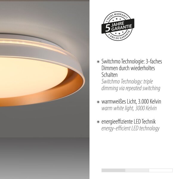 Blendarme LED Deckenlampe Weiß Messing Ø43 cm dimmbar