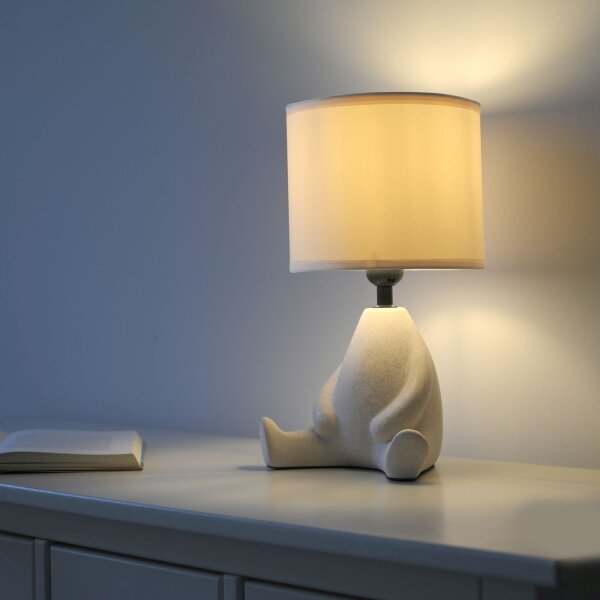 NachtTischlampe Keramik Stoff sitzendes Männchen 32 cm