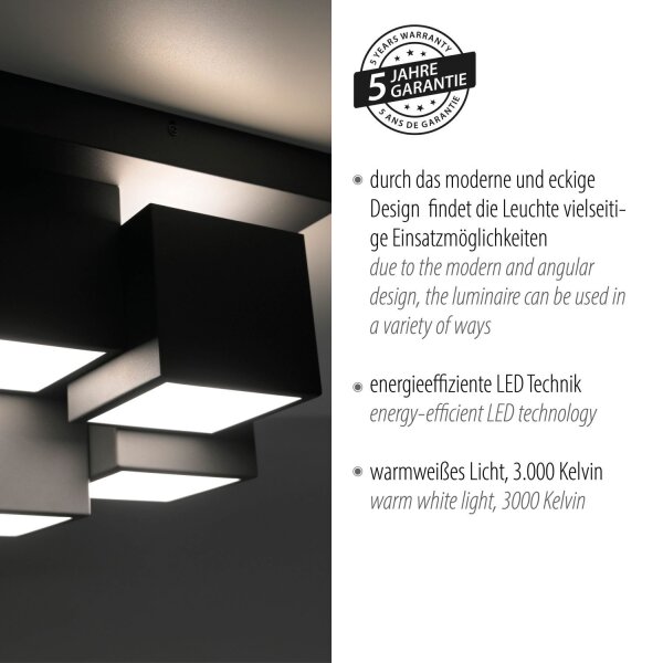LED Deckenleuchte Metall Würfel B:30 cm 2400 lm Schwarz
