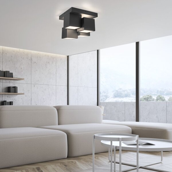 LED Deckenleuchte Metall Würfel B:30 cm 2400 lm Schwarz