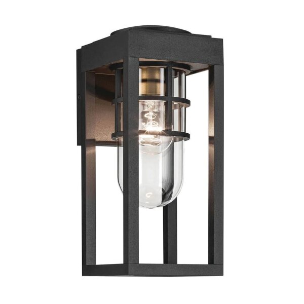 Wandlampe außen H: 33 cm IP44 Schwarz E27 eckig klein