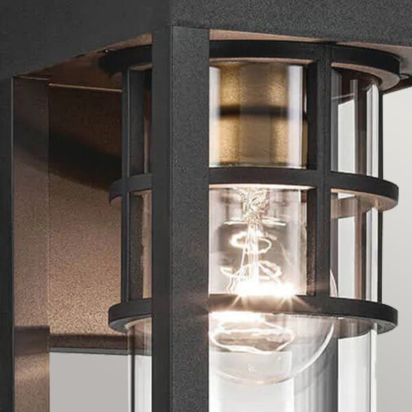 Wandlampe außen H: 33 cm IP44 Schwarz E27 eckig klein
