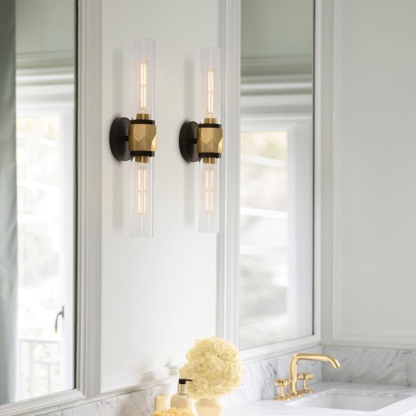 Badezimmerlampe Wand 56,5 cm breit IP44 2x E27 Metall Glas