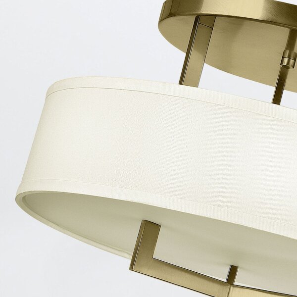Deckenlampe rund Ø 50,8 cm 3x E27 Metall Stoff in Messing Weiß