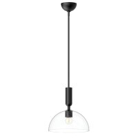 Pendelleuchte Metall Glas rund D: 30,5 cm Schwarz E27