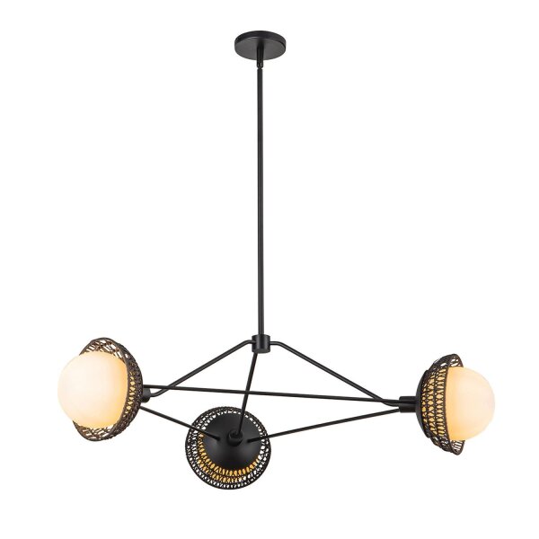 Pendelleuchte Metall Rattan Glas 101,4 cm breit 3x E14